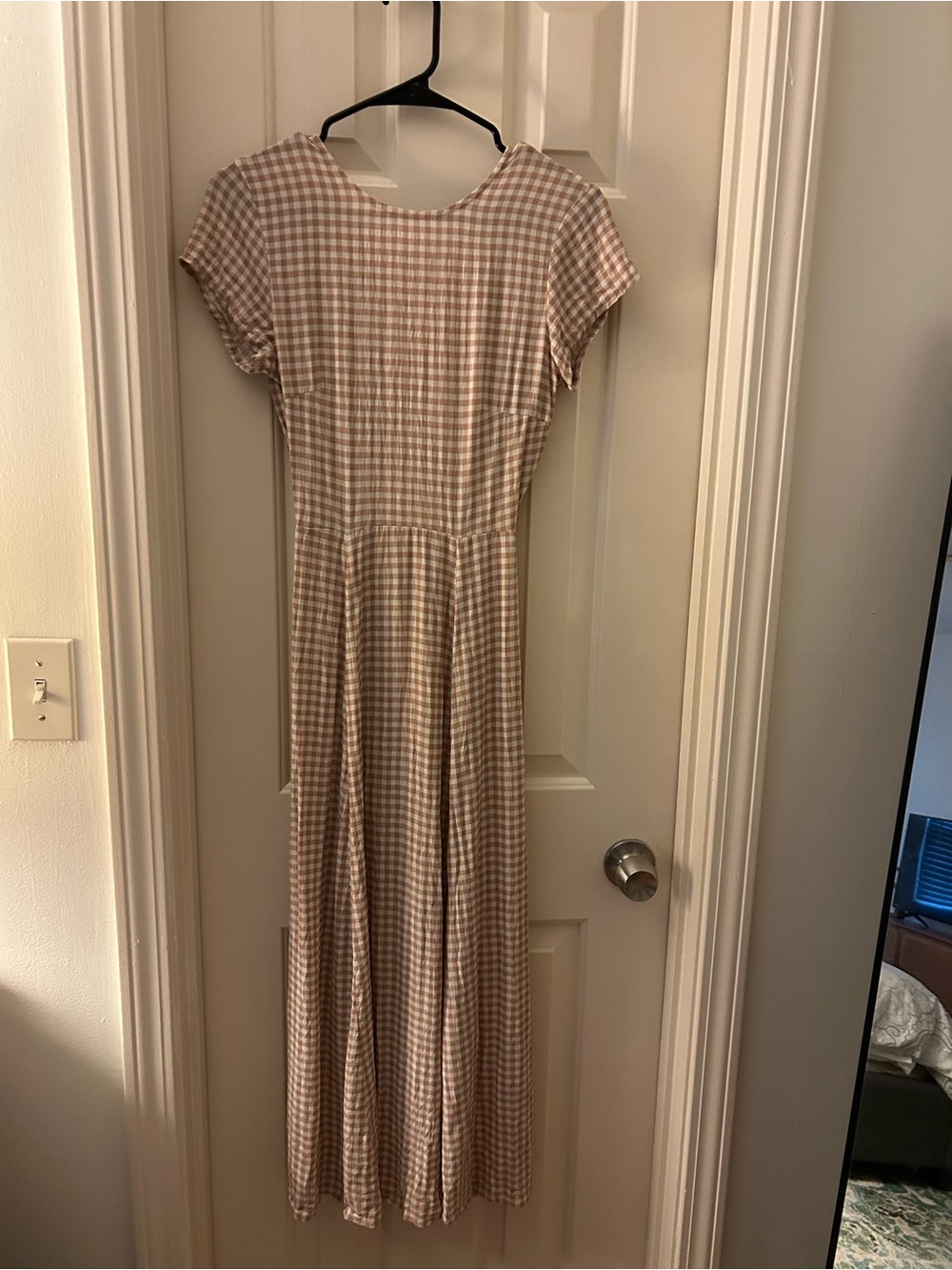 Urban Outfittters Beige Gingham Open Back Tie Back Dress